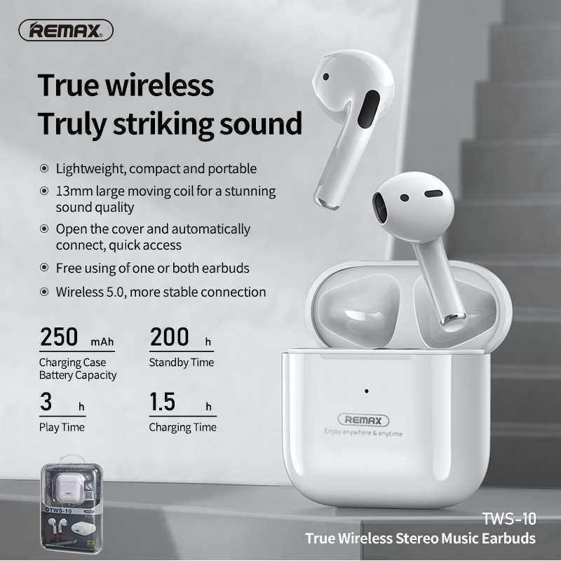 Remax TWS-10i Earbud Bluetooth Handsfree Λευκό