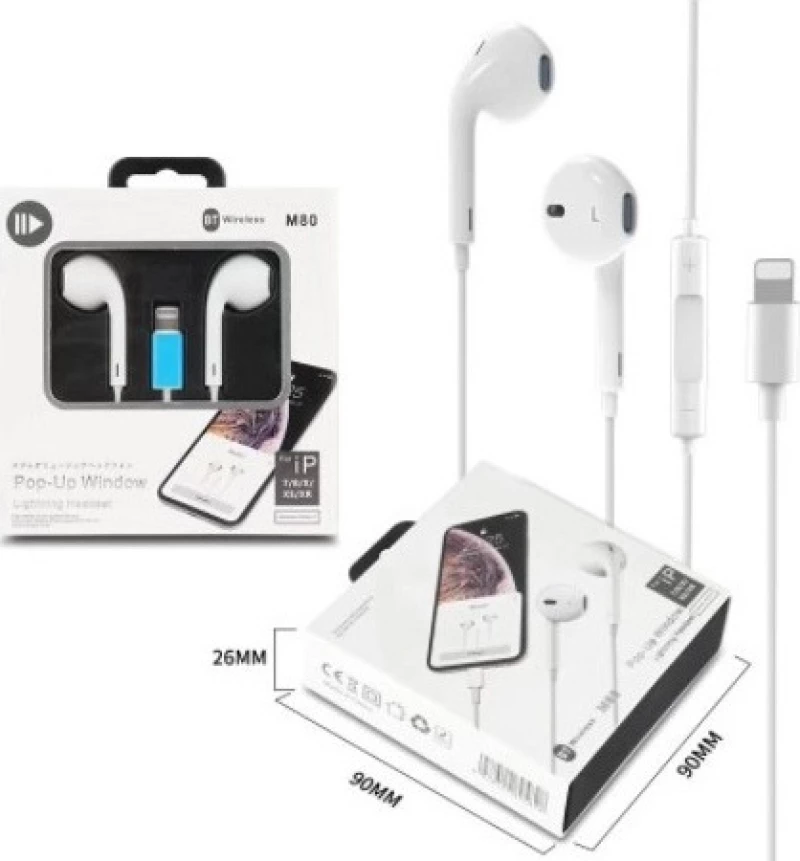 M80 In-ear Handsfree με Βύσμα Lightning Λευκό