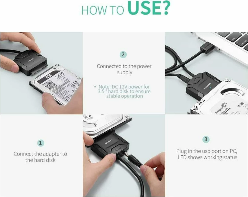Ugreen Hdd Ssd Usb 3.0 - Sata Adapter Black (20611)