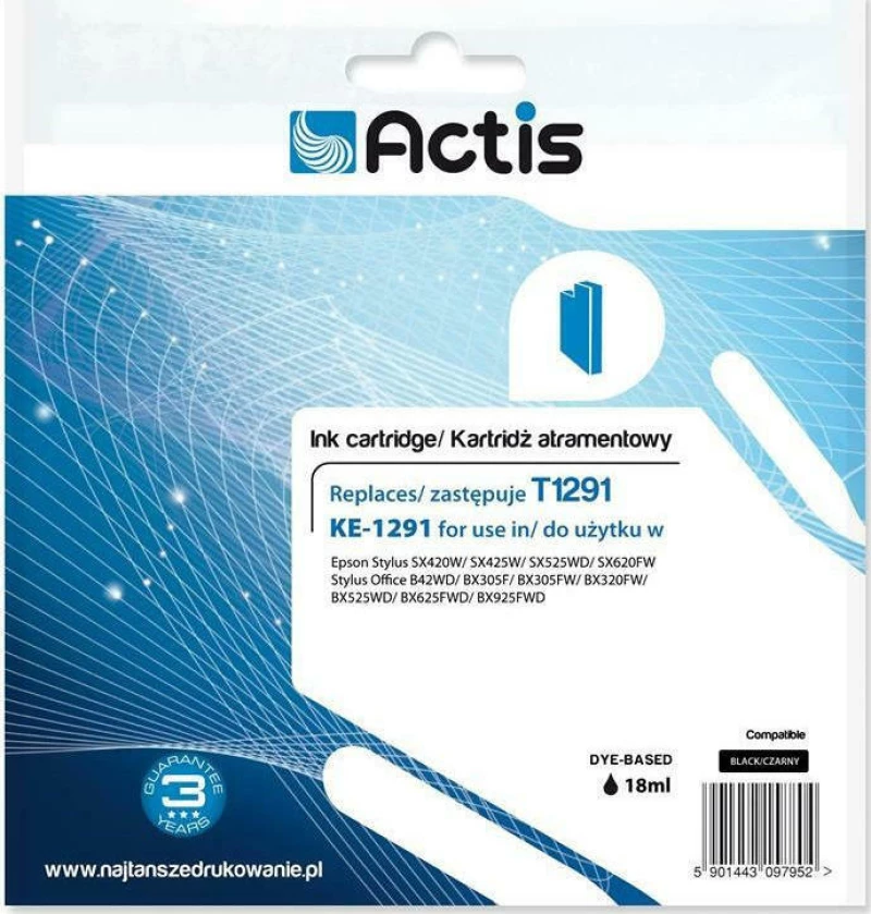 Actis Συμβατό Μελάνι Epson T1291 Μαύρο