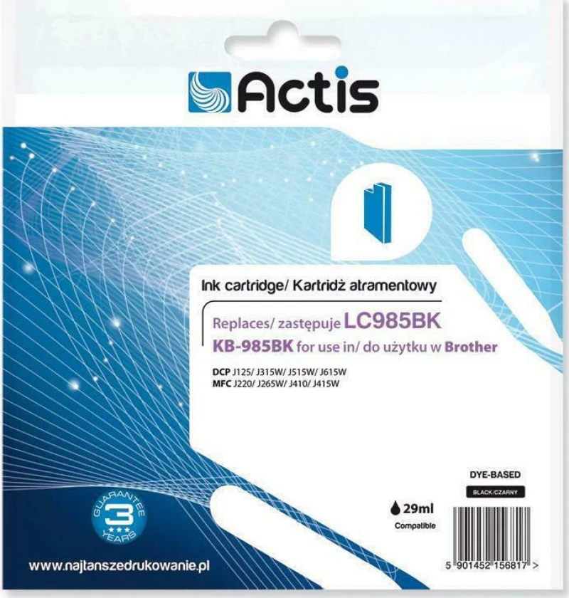 Actis Συμβατό Μελάνι Brother LC985BK Μαύρο
