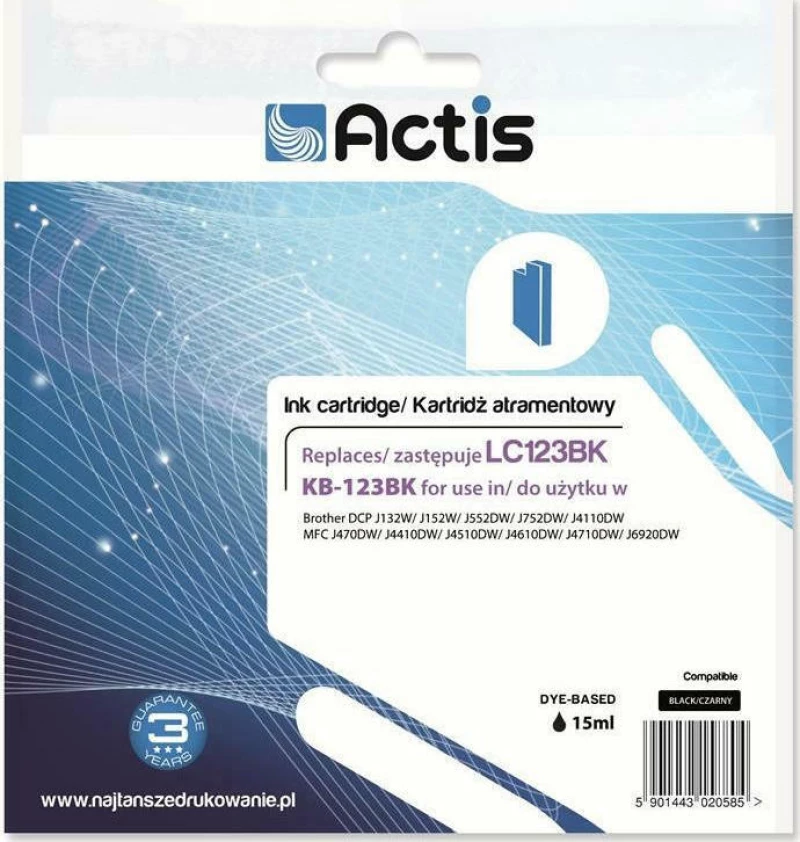 Actis Συμβατό Μελάνι Brother LC123BK Μαύρο