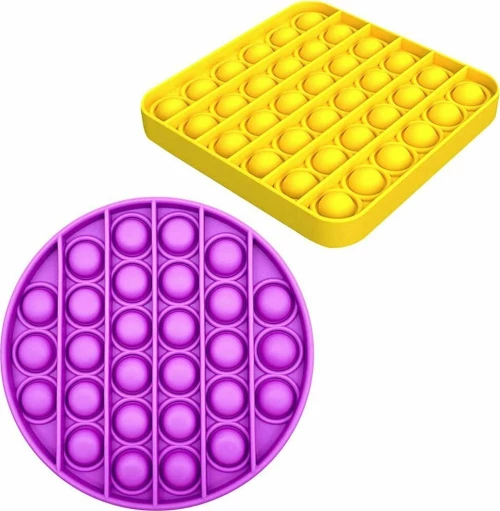 Pop It Fidget – Συσκευασία 2 τεμαχίων Square & round, Yellow & Purple – (2τμχ)