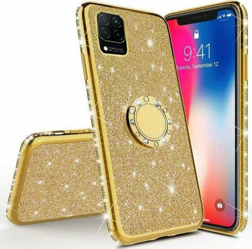 Diamond Ring Case με Electro Bumper και Glitter - Gold (Huawei Y5P / Honor 9s)