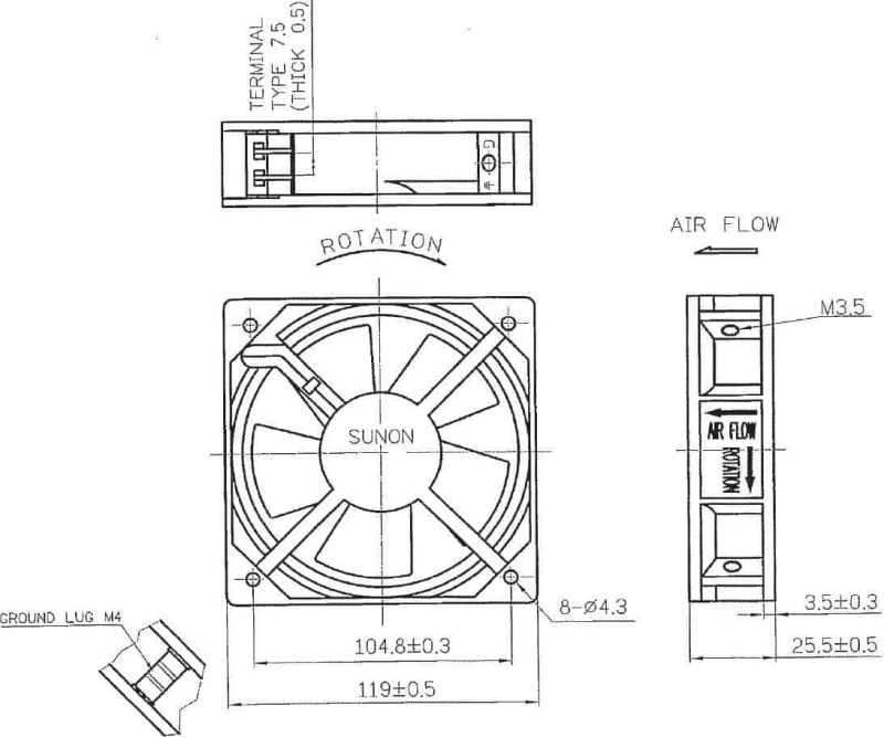 Sunon Ανεμιστήρας 120X120X25mm 240V (DP201AT)