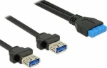 Καλώδιο USB 3.0 19pin Θηλυκό Σύνδεσης Μητρικής σε 2x USB 3.0 Θηλυκό (80cm) (Μαύρο) (OEM)