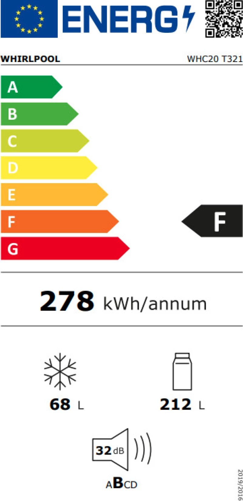 Whirlpool WHC20 T321 Ψυγειοκαταψύκτης 280lt Υ193.5xΠ54εκ.
