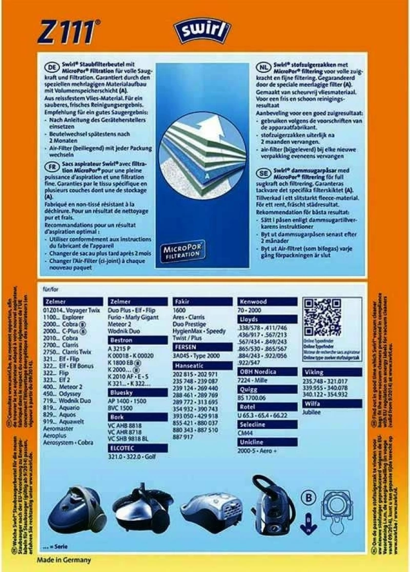 Swirl Z111-5 Σακούλες Σκούπας 5τμχ