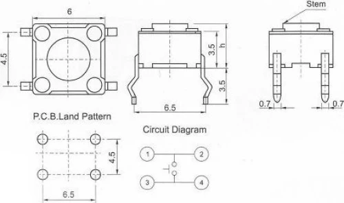 DIP Tact Μικροδιακόπτης 4 Pin DC 12V 0.5A (6x6x8mm) (OEM)