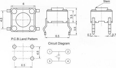DIP Tact Μικροδιακόπτης 4 Pin DC 12V 0.5A (6x6x8mm) (OEM)