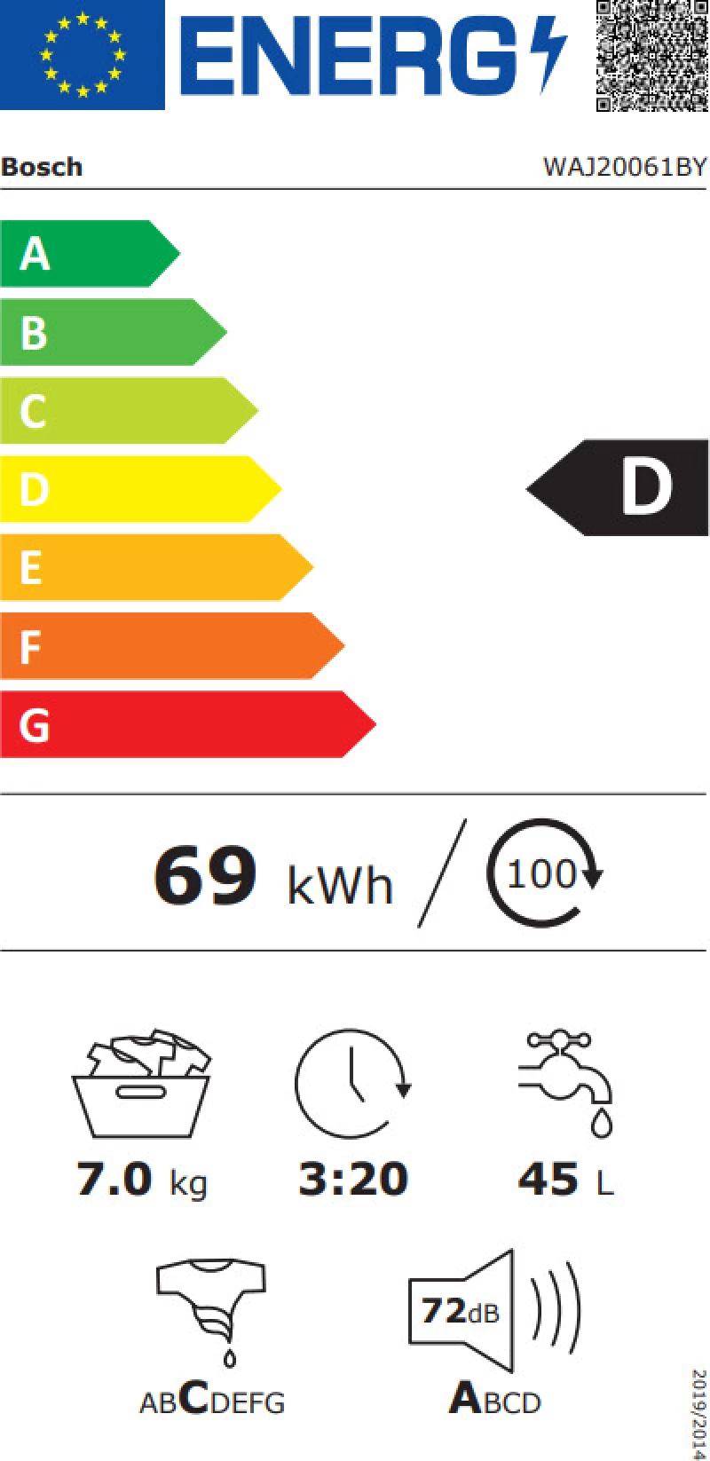 Bosch WAJ20061BY 1000 Στροφές 7kg