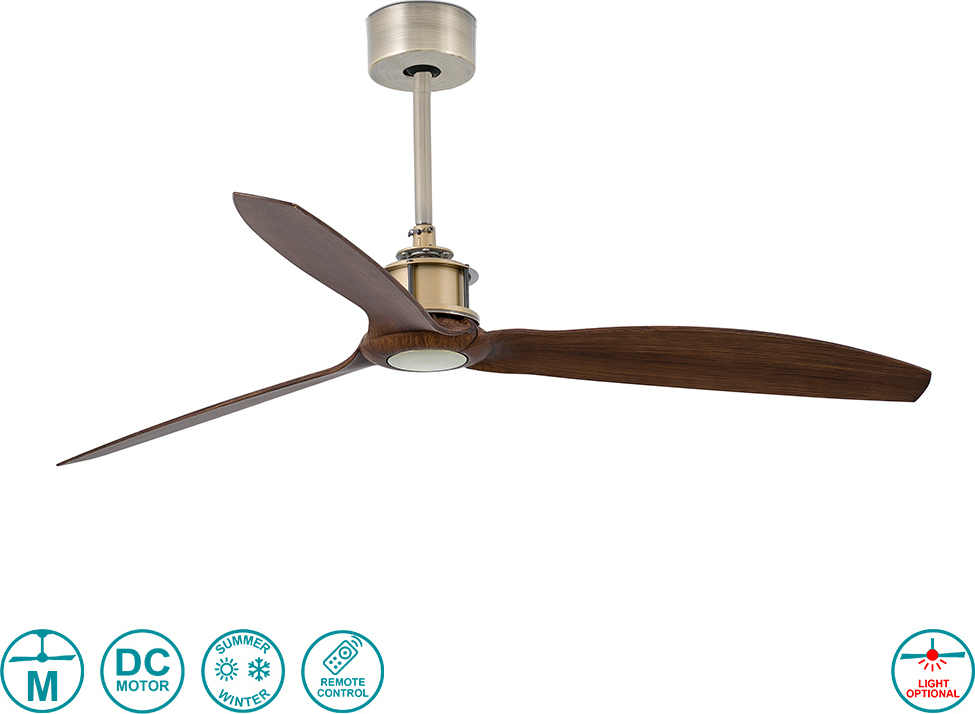 Faro Barcelona Just Fan Ανεμιστήρας Οροφής με Τηλεχειριστήριο Old Gold/Wood