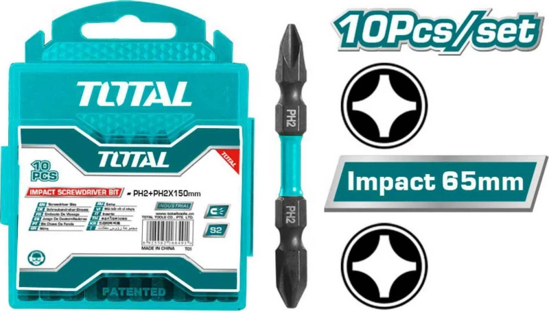 Total Μύτες Μαγνητικές Μαύρες Διπλές ΡH2 65mm TACIM16PH233 10τμχ
