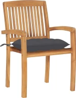 Καρέκλα Ξύλινη Teak - Ανθρακί 2τμχ