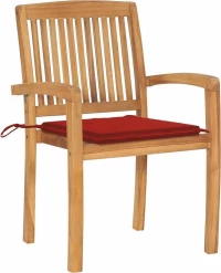 Καρέκλα Ξύλινη Teak / Κόκκινο Μαξιλάρι 2τμχ