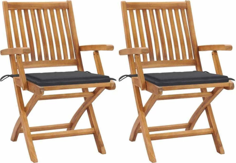 Καρέκλα Ξύλινη Teak / Ανθρακί 2τμχ