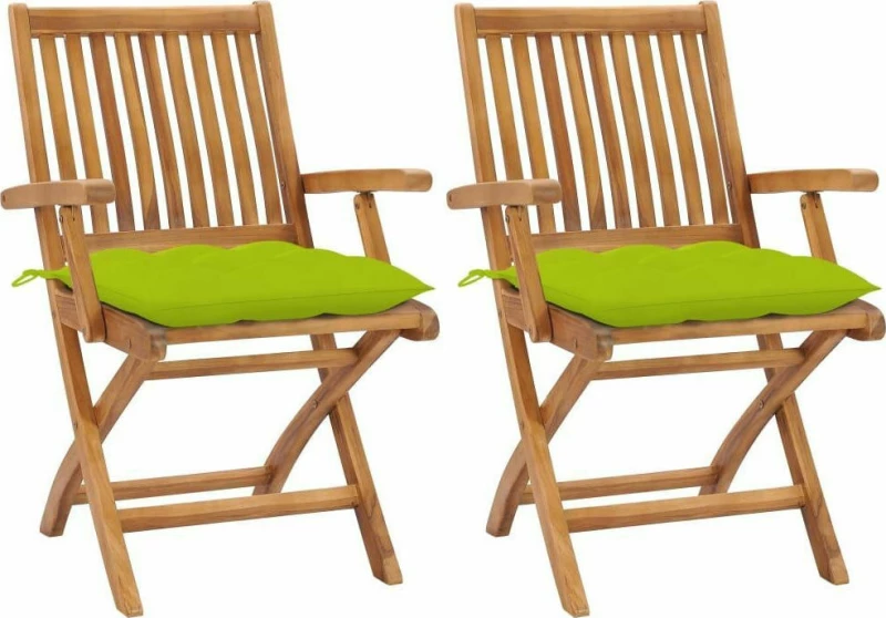 Καρέκλα Ξύλινη Teak & Μαξιλάρια Φωτεινά Πράσινα 2τμχ