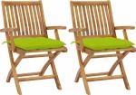Καρέκλα Ξύλινη Teak & Μαξιλάρια Φωτεινά Πράσινα 2τμχ