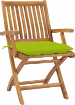 Καρέκλα Ξύλινη Teak & Μαξιλάρια Φωτεινά Πράσινα 2τμχ