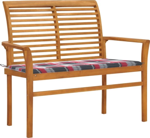 Παγκάκι 3062662 112x55x94cm Κόκκινο Καρό Μαξιλάρι