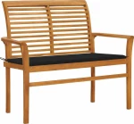 Παγκάκι 3062656 112x55x94cm Teak - Μαύρο Μαξιλάρι