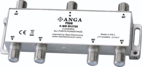 Anga Ps06 Splitter 6 Εξόδων 5-2400Mhz Με Διέλευση Τάσης