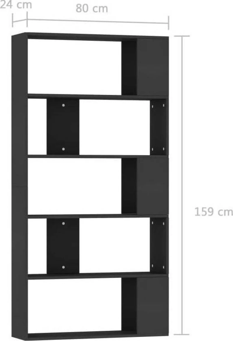 Βιβλιοθήκη/Διαχωριστικό Χώρου Μαύρο 80x24x159 εκ. Μοριοσανίδα