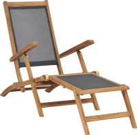 Ξαπλώστρα με Υποπόδιο Μαύρη από Μασίφ Ξύλο Teak