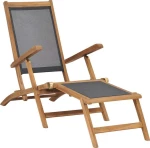Ξαπλώστρα με Υποπόδιο Μαύρη από Μασίφ Ξύλο Teak