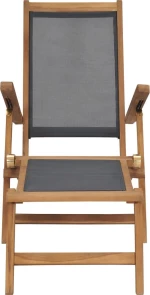 Ξαπλώστρα με Υποπόδιο Μαύρη από Μασίφ Ξύλο Teak