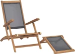 Ξαπλώστρα με Υποπόδιο Μαύρη από Μασίφ Ξύλο Teak