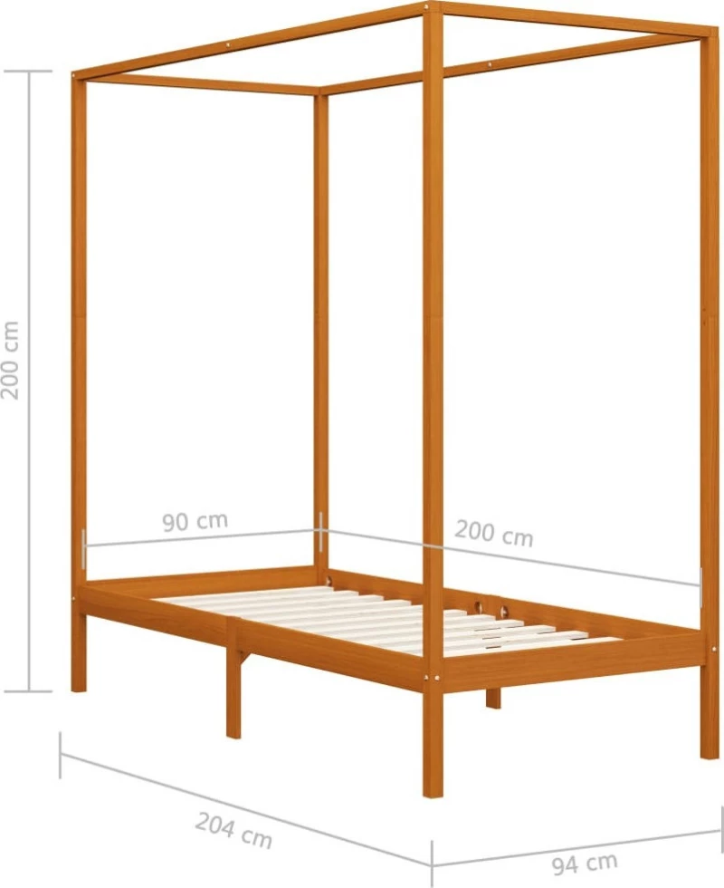 Κρεβάτι Μονό Ξύλινο με Ουρανό / Με Τάβλες 90x200cm