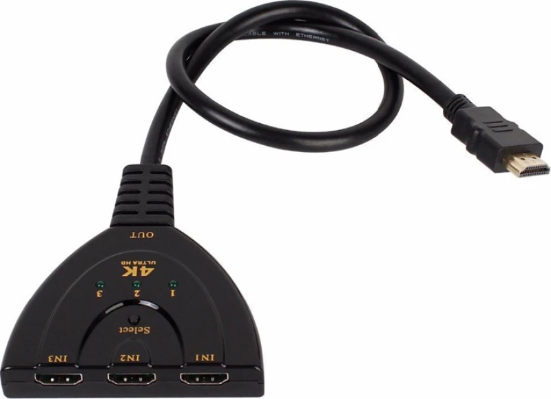 Powertech Hdmi Switch 3X1 Pigtail, 4K X 2K & 3D, 0.50M, Black