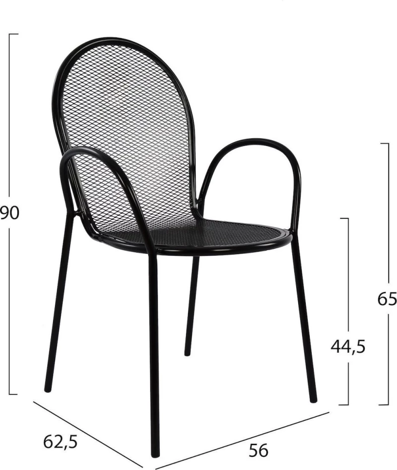 Πολυθρονα Μεταλλικη Hm5029.01 Vera Σε Μαυρο Χρωμα 56X62,5X90 Cm