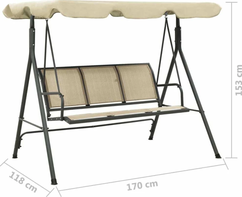 Κούνια 3 Θέσεων Μεταλλική 170x118x153cm Ανθρακί - Άμμου