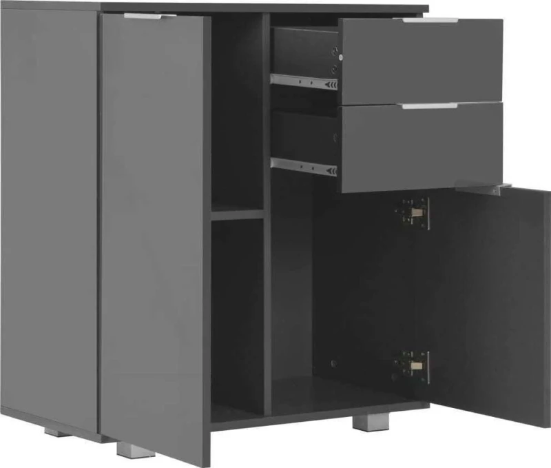 Μπουφές Ψηλός Γυαλιστερός Γκρι 71 x 35 x 76 εκ. Μοριοσανίδα