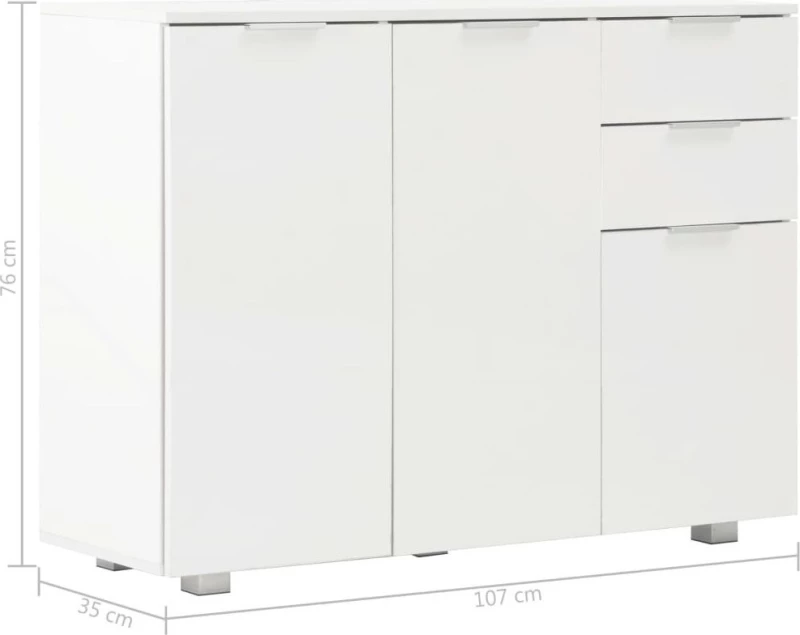 Μπουφές Γυαλιστερός Λευκός 107 x 35 x 76 εκ.