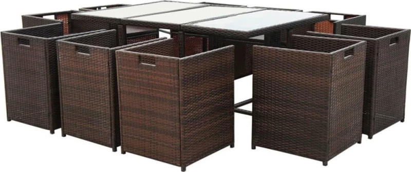 Σετ Τραπεζαρίας Εξ. Χώρου 11 τεμ. Καφέ Συνθ. Ρατάν με Μαξιλάρια