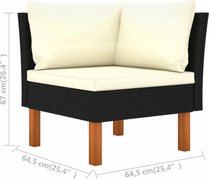 Τριθέσιος Καναπές 3059729 Μαύρο / Λευκό Κρεμ 189.5x64.5x67cm