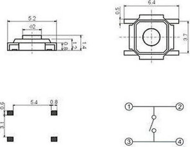 SMD Tact Μικροδιακόπτης 4 Pin DC 12V 0.5A (4x4x1.5mm) (OEM)