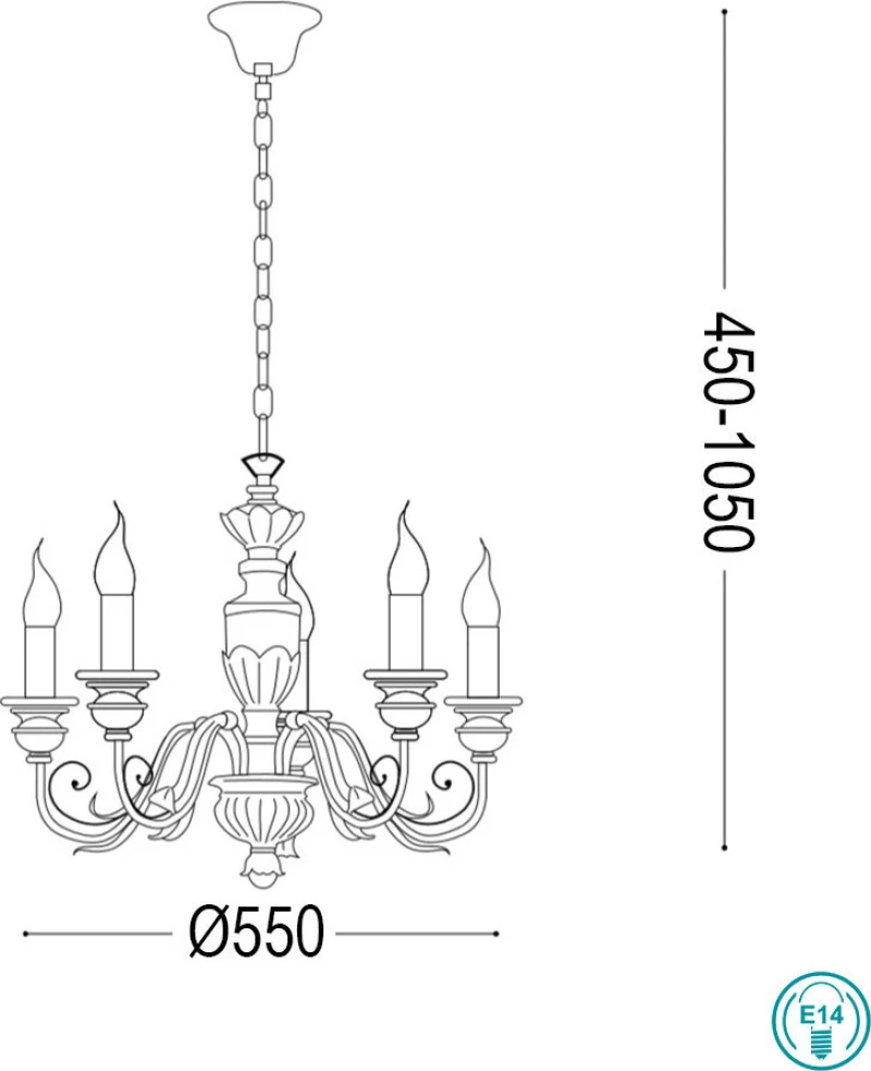 Ideal Lux Πολυέλαιος 5xE14 Ø55cm με Κεράκια Χρυσός 020822