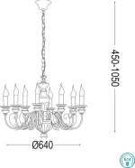 Ideal Lux Πολυέλαιος 8xE14 Ø64cm με Κεράκια Χρυσός 020839