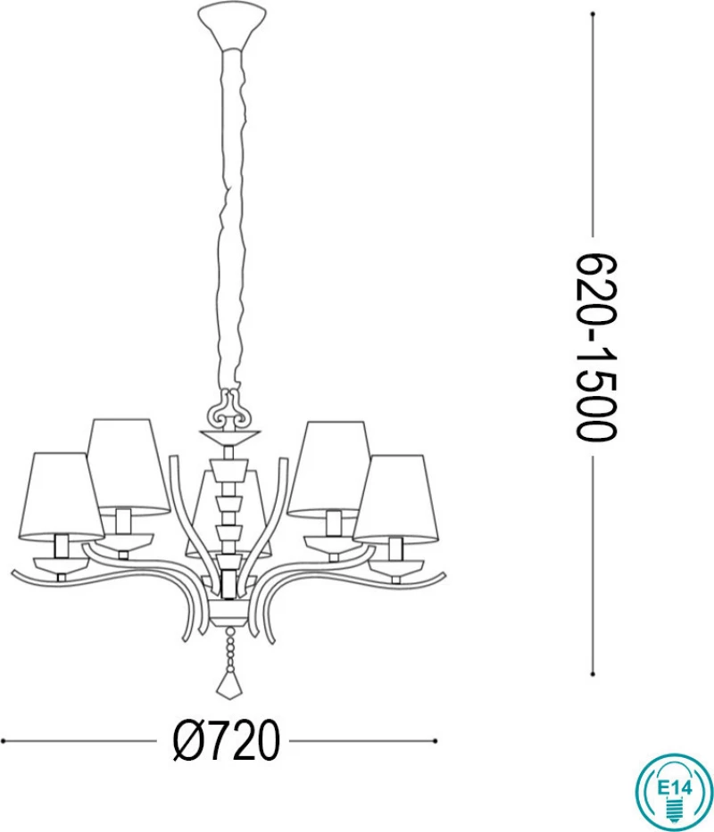 Ideal Lux Πολυέλαιος 5xE14 Ø72cm με Καπέλα Ασημί 066448