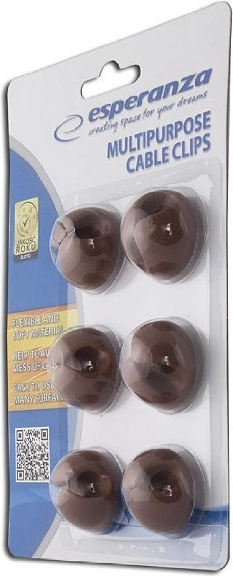 Esperanza Multipurpose Cable Clips Καφέ 6τμχ