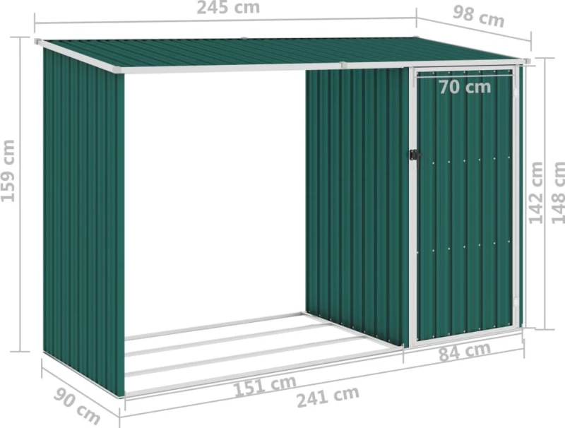 Μεταλλική Αποθήκη Ξύλων 2.45x0.98x1.59m Πράσινο