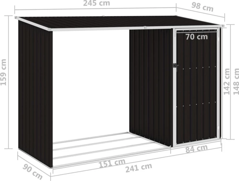 Μεταλλική Αποθήκη Ξύλων 2.45x0.98x1.59m Καφέ