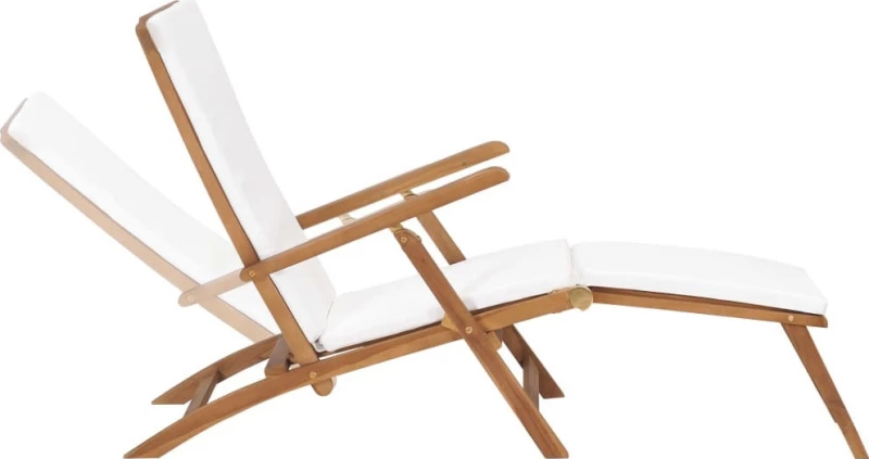 Σεζλόνγκ από Μασίφ Ξύλο Teak με Λευκό Κρεμ Μαξιλάρι