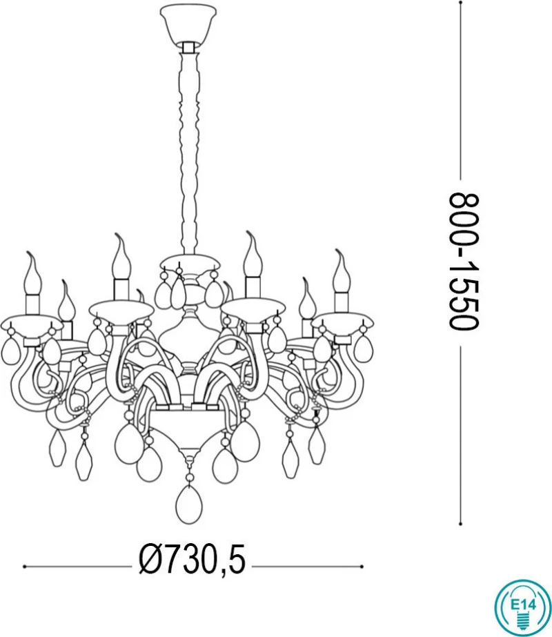 Ideal Lux Πολυέλαιος 8xE14 Ø5cm με Κεράκια Χρυσός 087764
