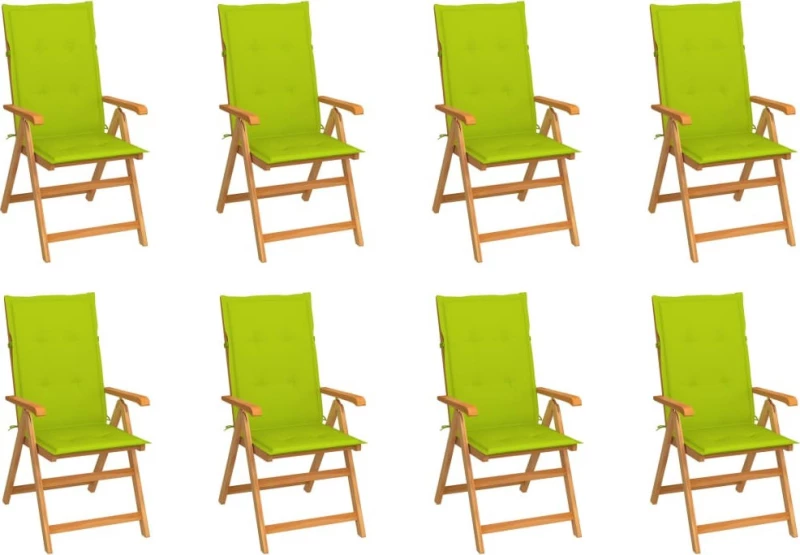 Καρέκλα Ξύλινη Teak / Φωτεινό Πράσινο 8τμχ