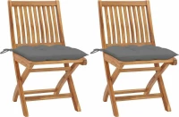Καρέκλα Ξύλινη Teak & Μαξιλάρια Γκρι 2τμχ